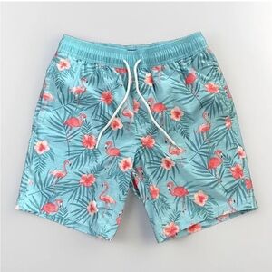 Valor Collective All Over Flamingo And Floral Hybrid Swim Trunks Size Small Blue